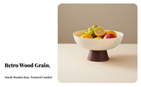 Drainable Design Faux Wood Grain Serving Platter Vintage Design High Foot Snack Tray Stable Base Footed Fruit Colander Bowl Large Capacity for Dining Table, Living Room, Kitchen Counter, Party