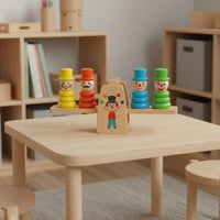 Develops Hand-Eye Coordination Wooden Clown Balance Scale Early Learning Clown Stacking Rings Toy Parent-Child Interaction Seesaw Balance Stacking Toy for Preschoolers, Toddlers