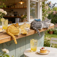 Solar-Powered Cartoon Sleeping Cat Garden Ornament with Butterfly Decor