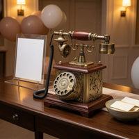 Rotary Telephone Message Book Bronze Finish Vintage Desk Phone Message Book Rotary Phone Wood-Toned Base
