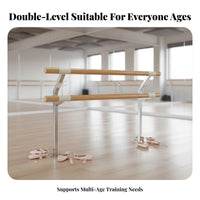 Heavy Duty Floor Mounted Double Ballet Barre Sturdy Double Ballet Barre Manganese Steel Core Fixed Leg Stretch Bar for Dancers, Professionals, Kids, Home Gym