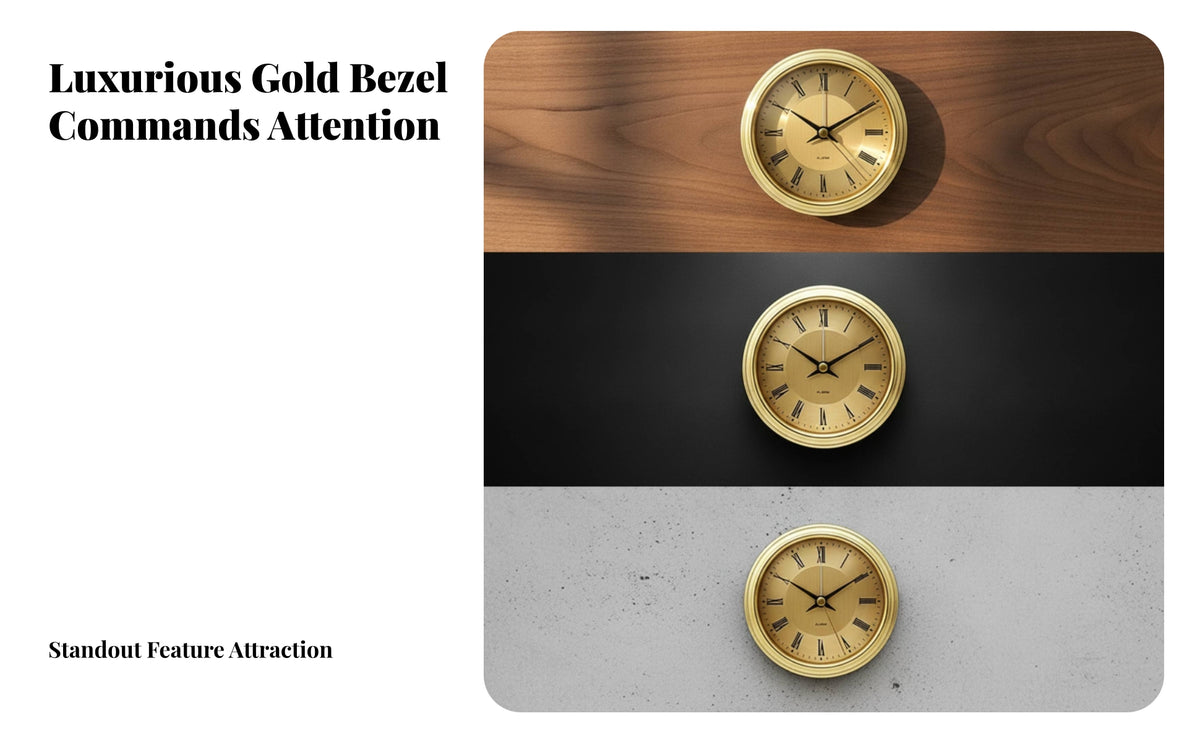 Clock Insert with Gold Bezel | Compact 90mm Design, Sophisticated, Clock Head with Roman Numerals, for DIY Crafts