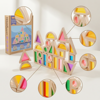 Wooden Acrylic Sensory Building Blocks Set for Kids, Educational Stacking Toy for Early Learning and Shape Recognition