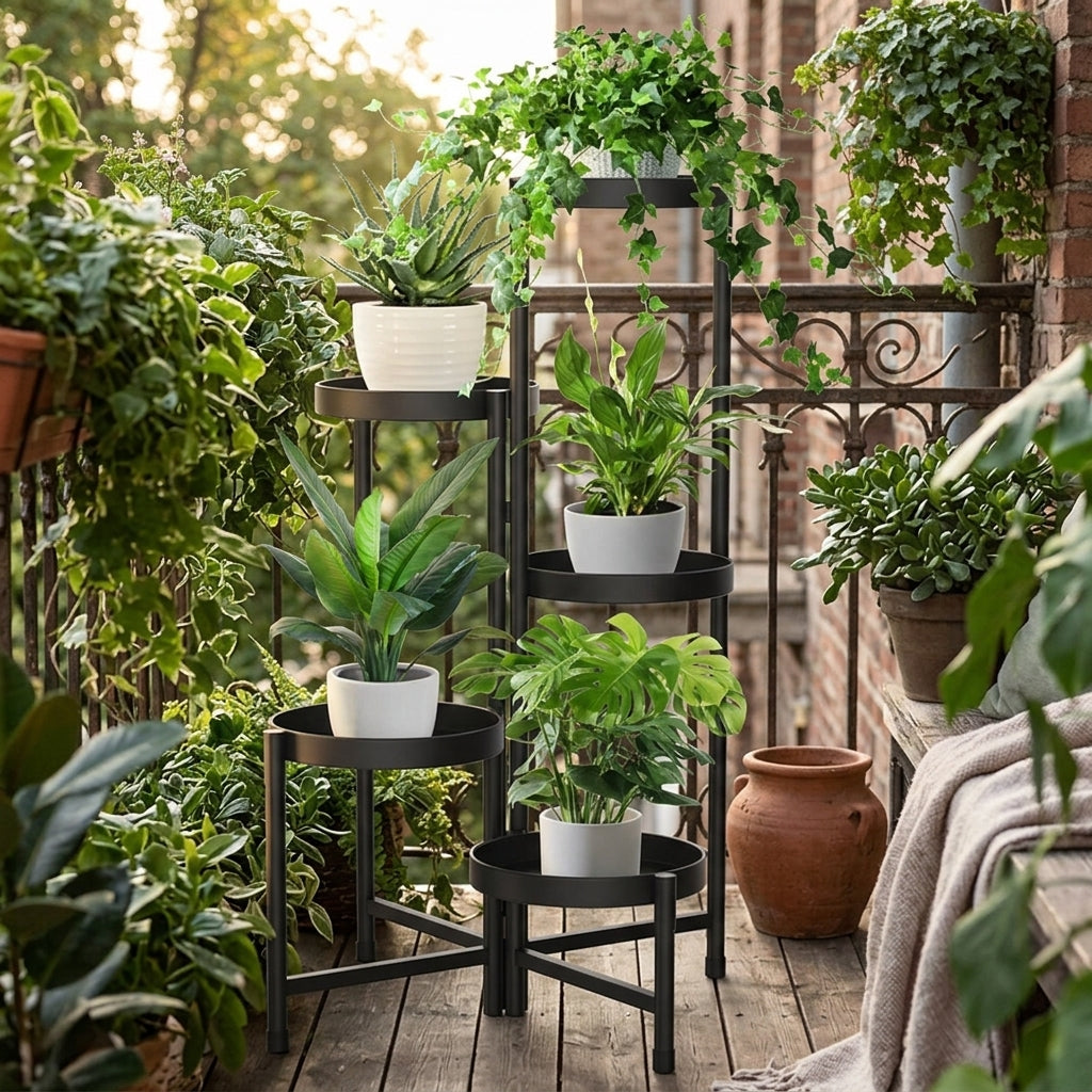 Corner Shelf Plant Stand for Multiple Pots, Multi-Tier Plant Stands Indoor Display Stand, Metal Plant Pot Stand Indoor, Foldable Iron Art Design