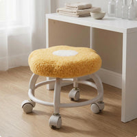 Caster Wheels Cloud Stool Soft Textured Rolling Stool White Metal Frame Small Furniture Curved Legs