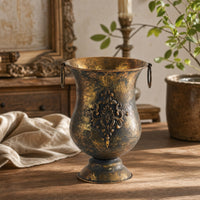 Decorative Metal Vase Retro Decorative Iron Vase Embossed Urn Planter for Mantel, Flower