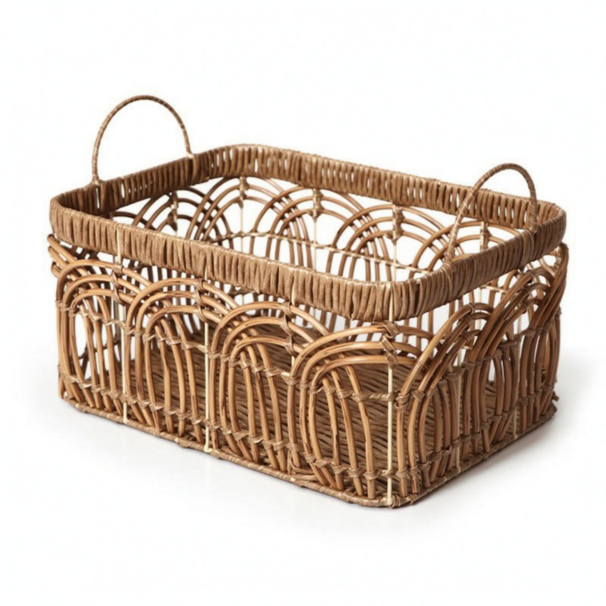 Storage Basket with Handles Rectangular Woven Organizer Basket Open-Top for Countertop