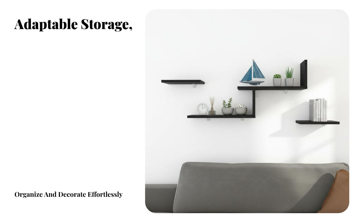 6 Pieces Drilldrillless Installation Modular Floating Shelf Set Modern Simple Design Wall Decor Multi-Functional Household Storage Long-Lasting for Renters, Students, Homeowners, Living Room, Bedroom, Hallway, Kitchen