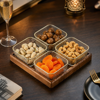 Luxury Retro Divided Serving Tray, Wood Glass Snack Tray with 4 Compartments, Gold Trim, Party Tray, Brunch Fruit Platter
