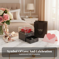 Permanent Floral Jewelry Box Sustained Flower Gift Box with Drawer Multi-Functional Storage Heart Necklace Gift Set for Mom, Wife, Mother Day