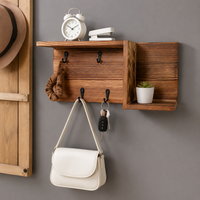 Key Board Wall Shelf made of Wood-Based Material, Modern Coat Rack with Hooks, Hallway Coat Rack for Entryway, Camel