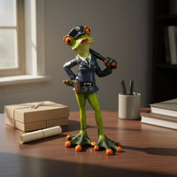 Police Frog Figurine Commencement Gift Frog Police Officer Statue Miniature Creature Sculpture Sleek Finish Stable Base