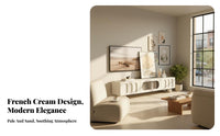 2 Pieces Cream design Fluted TV Stand and Coffee Table Modern Minimalist Living Room Furniture Matching Set Media Console Rounded Corners for Interior Design aficionados