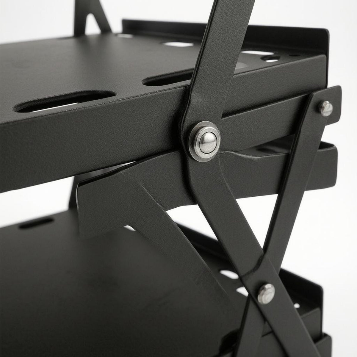 Black Foldable Storage Rack Raised Edges 3-Tier Storage Rack Open-Frame Metal Folding Shelf X-Shaped