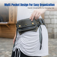 Medieval Steampunk Leather Waist Bag, Retro Multi-Pocket Belt Pouch, Norse Costume Accessory, Halloween Cosplay, Adult
