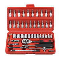 46 Pieces Easy to Carry Ratchet Socket Wrench Toolkit Versatile Socket Wrench Set with Case Complete Ratchet Set with Case Sturdy for Mechanics, Garage, Roadside Emergency