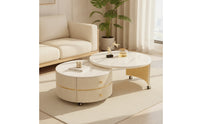2 Pieces Modular Coffee Table Mineral-Look slabLook Coffee Table with Wheels Mobile Nesting Tables for Living Room, Small Apartment