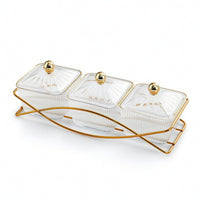 3-Compartment Serving Tray with Lidded Containers Gold-Tone Snack Tray with Lids Transparent Condiment Server with Lids Rectangular for Hosts, Dessert Service, Tea Time, Coffee Table, Countertop