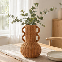 Braided Wicker Vase Rustic Wicker Flower Basket Woven Floor Vase Uncovered Top Interior Decoration Decorative for Dried Flowers