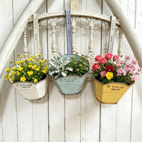 Attached Hook Wall Mounted Flower Pot Rustic Vintage Wall Hanging Planter Embossed Markings Iron Flower Pot Flared Top