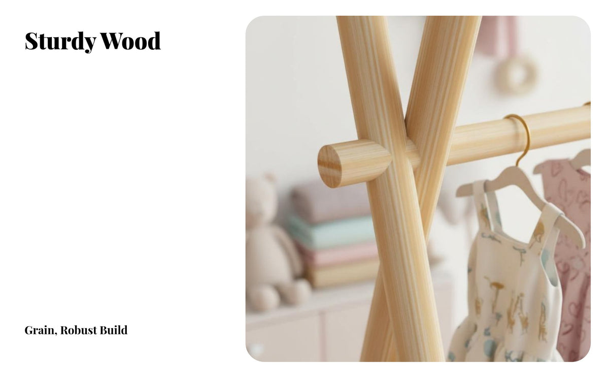 Multipeg Design child's Wooden Clothes Tree polished Rounded perimeters gratisstanding Coat Tree Sturdy & Stable Nursery Furniture Easy Assembly for Children, young children, Bedroom, Playroom, Living Room, Entryway