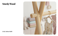 Multipeg Design child's Wooden Clothes Tree polished Rounded perimeters gratisstanding Coat Tree Sturdy & Stable Nursery Furniture Easy Assembly for Children, young children, Bedroom, Playroom, Living Room, Entryway
