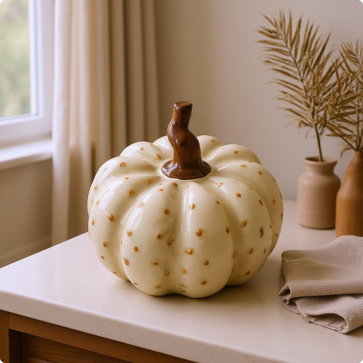 Light-Toned Ceramic Pumpkin Ornament Brown Stem Ceramic Pumpkin Figurine Smooth Finish Home decorations