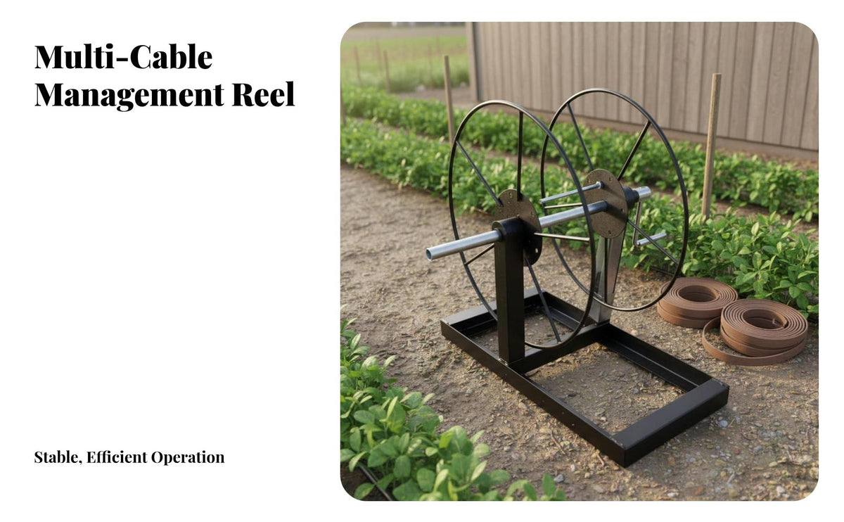 Hand Crank Hose Reel Stand Detachable Design Freestanding Irrigation Hose Winder Adjustable Width Heavy Duty Drip Tape Reel for Farmers, Farm, Orchard