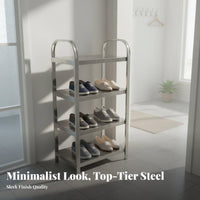 Space-Saving Stainless Steel Shoe Rack Reinforced Design Multi-Tier Shoe Shelf Heavy Duty Multifunctional for Apartment Dwellers, Homeowners, Entryway, Bathroom, Dorm Room, Small Areas
