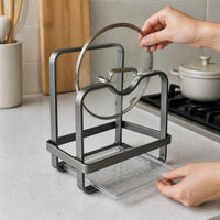Stainless Steel Kitchen Countertop Pot Lid and Cutting Board Storage Rack