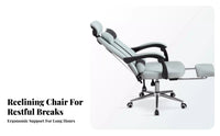 Height Adjustable High-Back Recliner with Footrest Reclining Function Ergonomic Recliner with Footrest Effortless Rolling Wheels Desk Chair 160-Degree Recline for Telecommuting Workers, Students, Gamers, Restping, Relaxing, Studying, Study Room