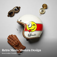 Retro 3/4 All Season 3/4 Open Face Removable and Washable Lining Shielded Headwear for Men, Women, Street Riding