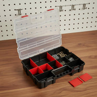 Stackable Parts Organizer Removable Dividers Storage Container Space-Saving Adjustable Divider Storage Case for Workshop, Garage, Job Site