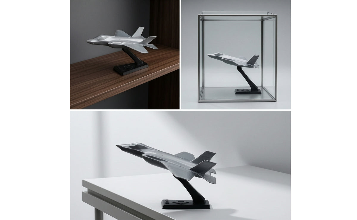 3D-Printed Fighter Jet Model Shiny Fighter Jet Model with Stand Lightweight Desk Sculpture Desktop for Aviation Enthusiasts, Collectors, Office, Study, Gaming Room