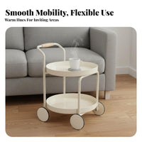 Space-Saving Cream Design Trolley Versatile Mobile Side Table Wooden Handle Multi-Tier Storage Trolley for Apartment Dwellers, Design Enthusiasts, Living Room, Small Areas, Bedroom, Kitchen
