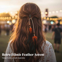 Feather Hair Clip Bohemian Design Tassel Bead Hair Piece Feathers Clip-in Feather Hairpiece for Women, Girls, Beach Vacation, Festivals, Travel