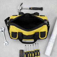 Wear-Resistant Canvas Electrician Bag Adjustable Shoulder Strap Heavy Duty Tool Bag Water Large Capacity Tool Tote for Electricians, Carpenters, Technicians, Job Site, Construction, Home Repair