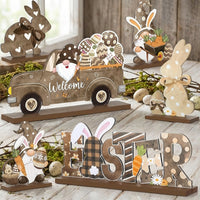 Farmhouse Easter Centerpiece Set Self-Standing Farmhouse Bunny Adornment Dorable Design Wooden Easter Sign Set for Families, Mantel