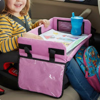 Portable Sketch Surface Tray Waterproof Surface Young Child Travel Lap Table Multiple Storage Pockets Kids Tray for Road Trips