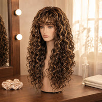 Breathable Cap Full-Head Hairpiece Heat-Resistant Long Wavy Hairpiece Adjustable Straps Hair Accessory Deep Waves
