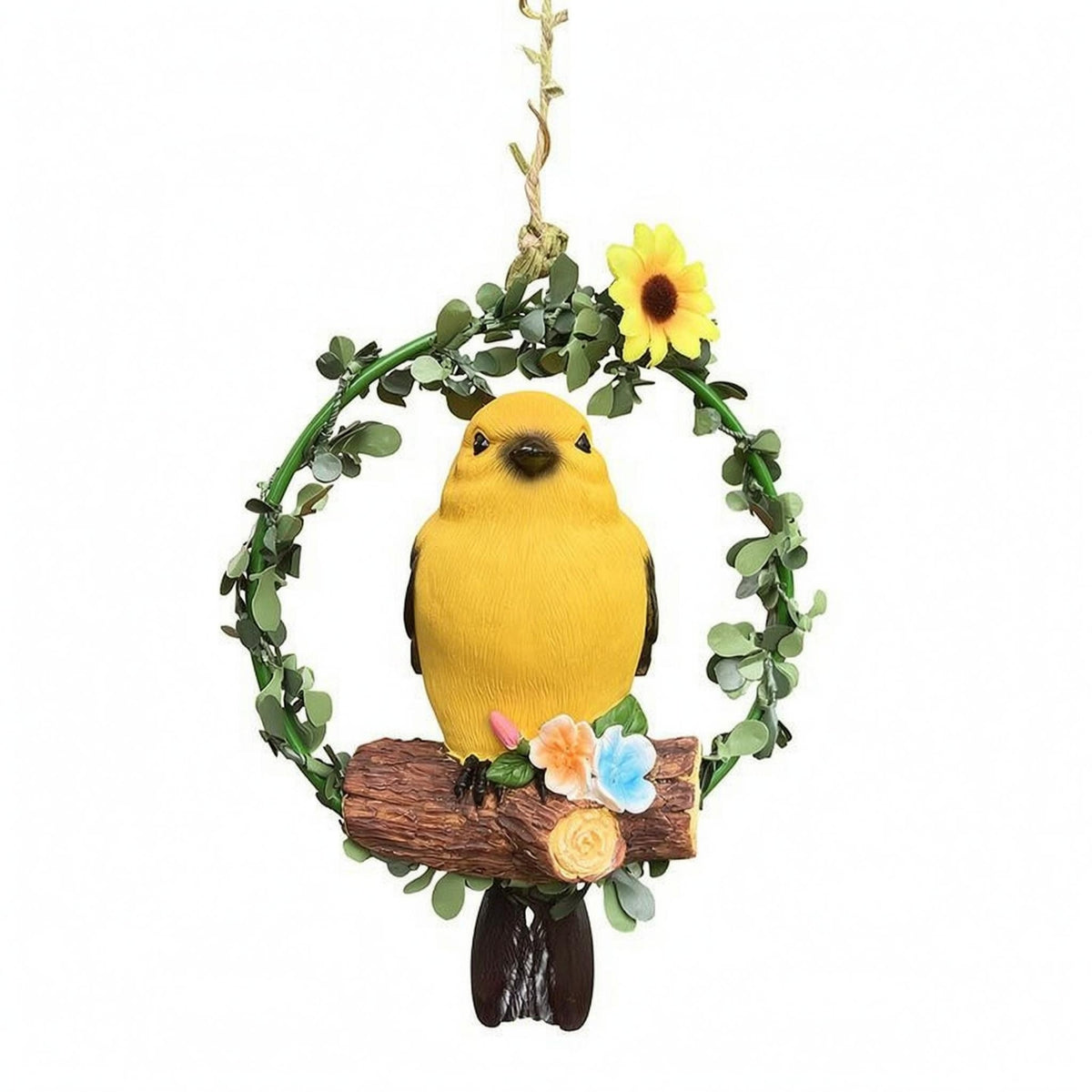 Flower Accents Bird Wreath Ornament Painted Floral Bird Ornament Wood Textured Hanging Hummingbird Decorative for Home, Balcony, Courtyard