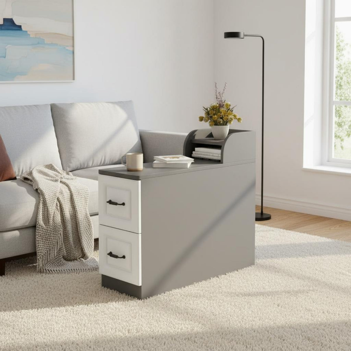 Sofa Side Cabinet Multi-Versatile Sofa Side Table Space-Saving Narrow Storage Cabinet for Small Apartment, Living Room