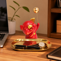 Pig Figurine Decorative Tray, Resin Desk Decor 18x14.5x19cm, Trinket Tray Key Bowl Watch Holder for Entryway Table