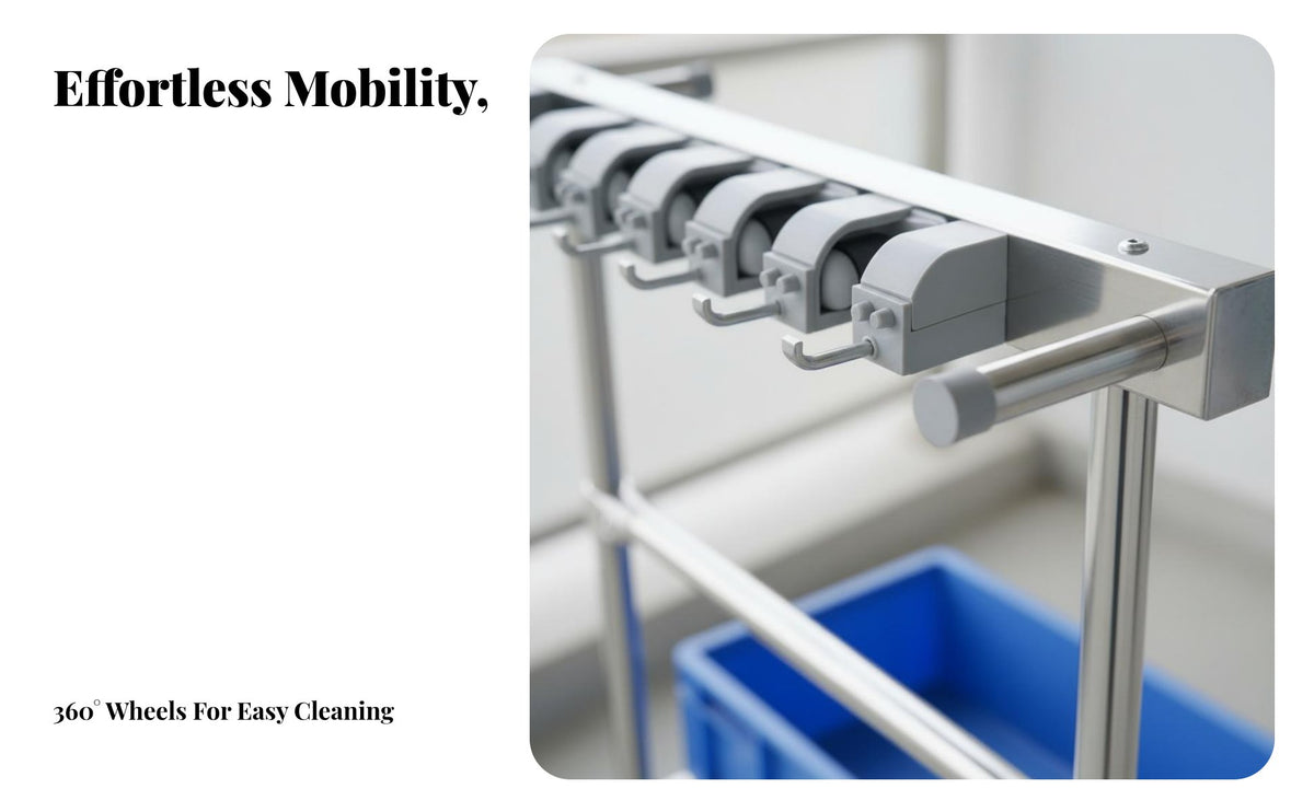 Easy Mobility Mobile Mop and Broom Holder Rust-Resistant Mop and Broom Organizer Space-Saving Design Freestanding Cleaning Tool Rack Long-Lasting Construction for Janitors, Balcony, Garage, Commercial, Hospital