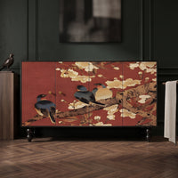 Cabinet with Doors Decorative Floor Cabinet Printed Credenza for Living Room, Entryway