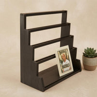 Black Wooden Card Display Rack 4-Tier Tiered Card Stand Angled unobstructedFrame Display Rack Rectangular Base