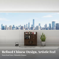Space Saving Chinese Design Tea Cabinet Stable and Sturdy Living Room Tea Stand Guardrail Design Chinese Design Display Shelf Polished Finish for Home Decorators, Collectors, Book Readers, Study, Office