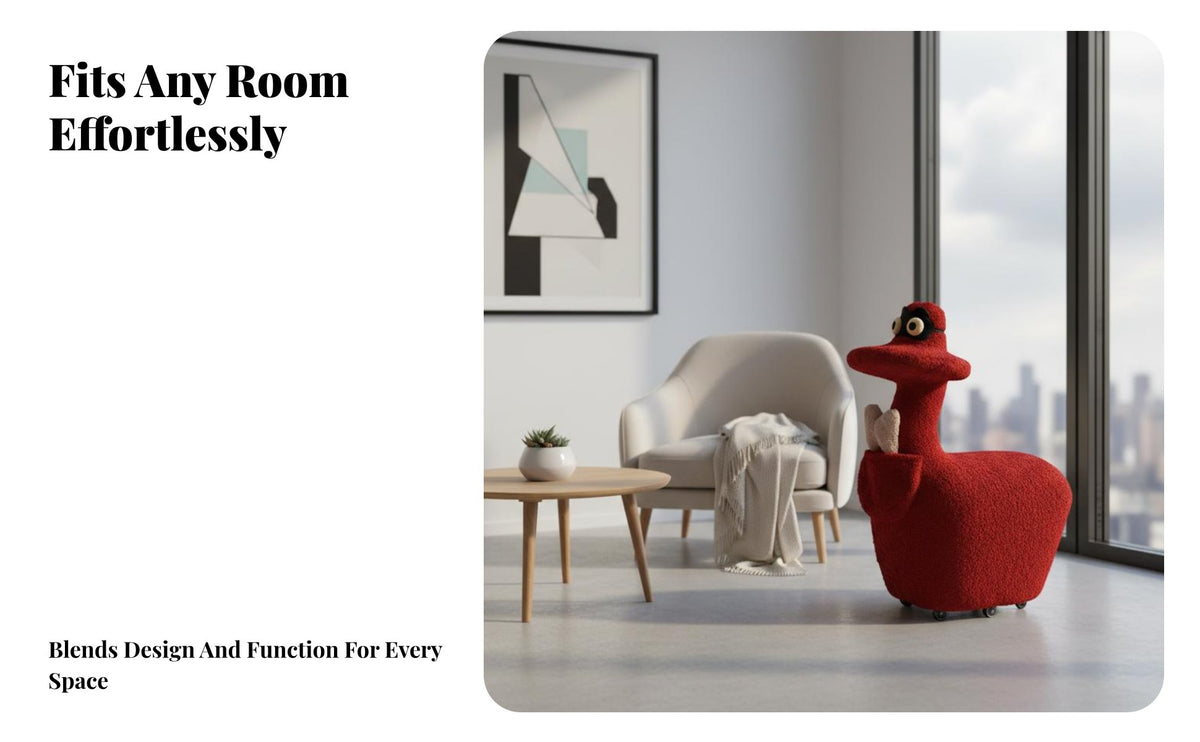 With Wheels Duck Shaped Stool Multi-Functional Soft Creature Chair Soft Lambswool Material Creature Vanity Chair Sturdy Carbon Steel Frame for Gift Givers, Women, Adults, Living Room, Bedroom, Entryway