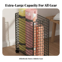 Space-Saving Exercise Mat Storage Rack Large Capacity Rolling Gym Storage Basket Long-Lasting Construction Home Gym Organizer on Wheels Breathable Design for Garage