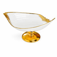 Gold-Plated Ceramic Pedestal Bowl White Ceramic Bowl with Pedestal Elegant Stylish for Hosts